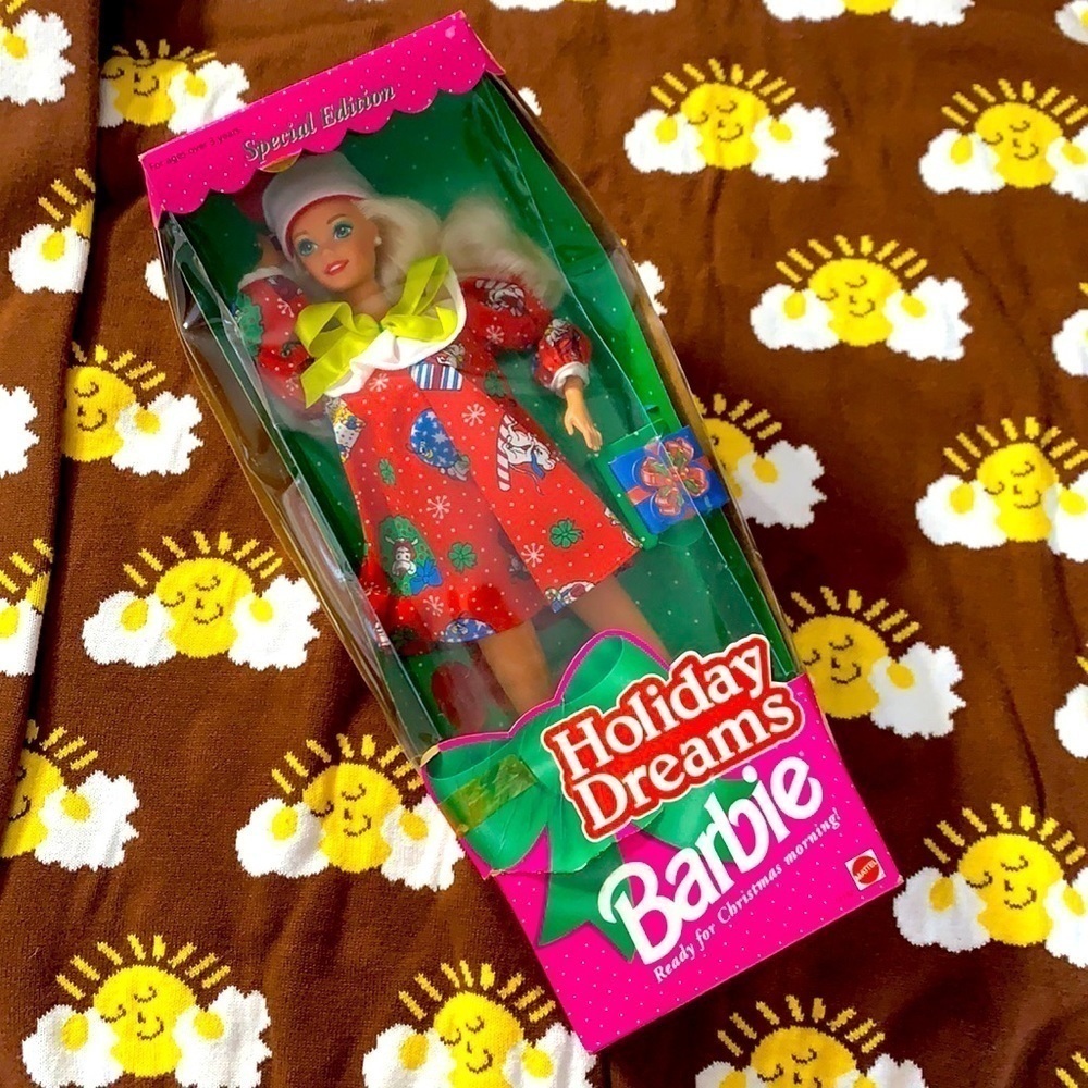 Vintage 1994 Mattel holiday dreams Christmas morning Barbie Blonde green eyes